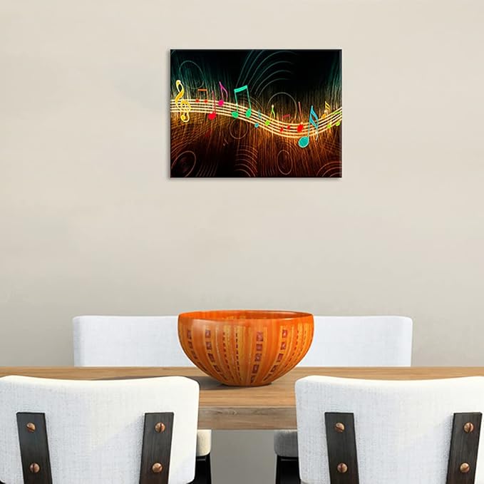 Music Wall Art for Bedroom, PIY Modern Musical Note Canvas Prints Stretched with Frame, Beautiful Notes Beating on Staff Picture Decor (Waterproof Artwork, Bracket Mounted Ready to Hang)