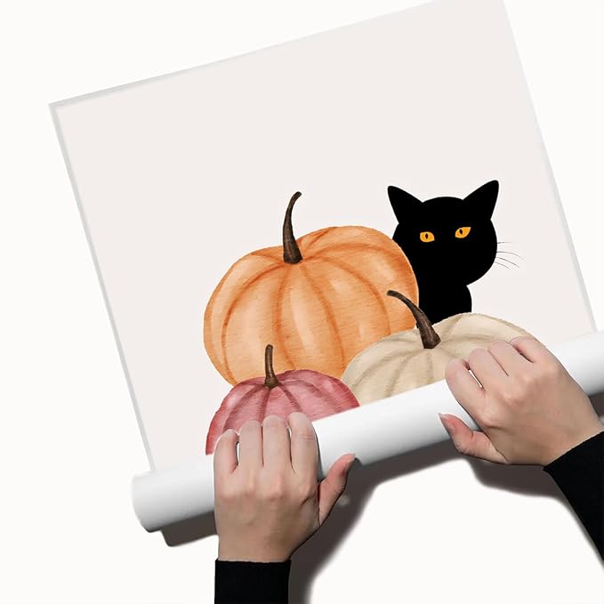 Autumn Canvas Print Wall Art Cat Halloween Print posters Halloween Poster Fall Wall Decor Rustic Home Wall Decoration 12x16 Unframed