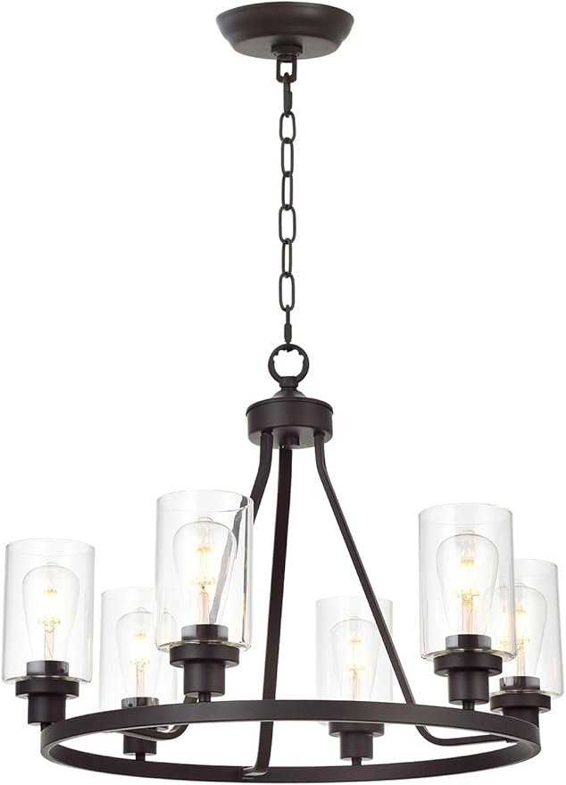 MELUCEE 6-Light Glass Chandelier Farmhouse Lighting, Kitchen Island Lighting Dining Room Light Fixtures Hanging Glass Pendant Light Oil Rubbed Bronze Finished