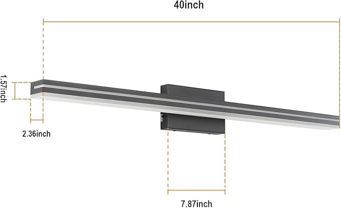 SineRise LED Modern Bathroom Vanity Light Bar (40-Inch, 3000K/4000K/6000K), Matte Black Dimmable Modern Acrylic Bathroom Wall Lighting Fixtures Over Mirror