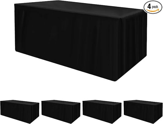 HolidayIdeas Fitted Black Tablecloths for 6 Foot Rectangle Table, Wrinkle Resistant Washable Table Cover 72x30 Inch for Vendor Booth Display, Banquet, Trade Show, 4 Pcs