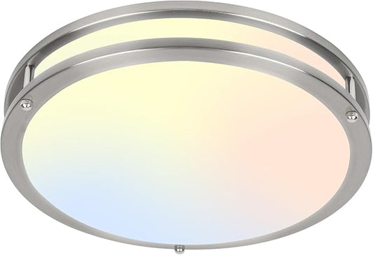 13Inch 36W Ceiling Light Fixture, 5CCT Flush Mount Ceiling Mount Light 2700K 3000K 4000K 5000K 6500K Adjustable, Dimmable Close to Ceiling Light, LED Ceiling Light for Bathroom Kitchen Bedroom, Nickel