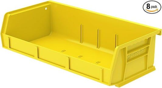 Akro-Mils 30232YELLO Plastic Storage Stacking Hanging Akro Bin (8 Pack), 5-3/8 x 11 x 3, Yellow