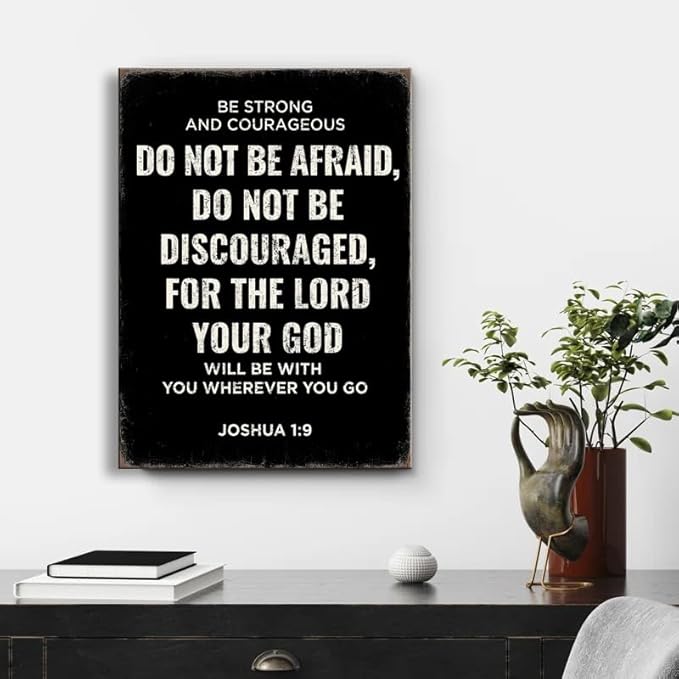 Be Strong and Courageous Joshua 1:9 Bible Verse Canvas Wall Art - Christian Scripture Inspirational Wall Decor for Prayer Room, Faith-Based Home Decor, Religious Gift for Women, Motivational Spiritual Living Room,bedroom Art. A-387