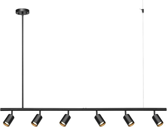 GLOBE Electric 64000123 55" 6-Light Adjustable Height Track Light, Matte Black, Pivoting Heads, GU10 Base Bulbs Not Included, Ceiling Light Fixture, Kitchen and Home Lighting Decor