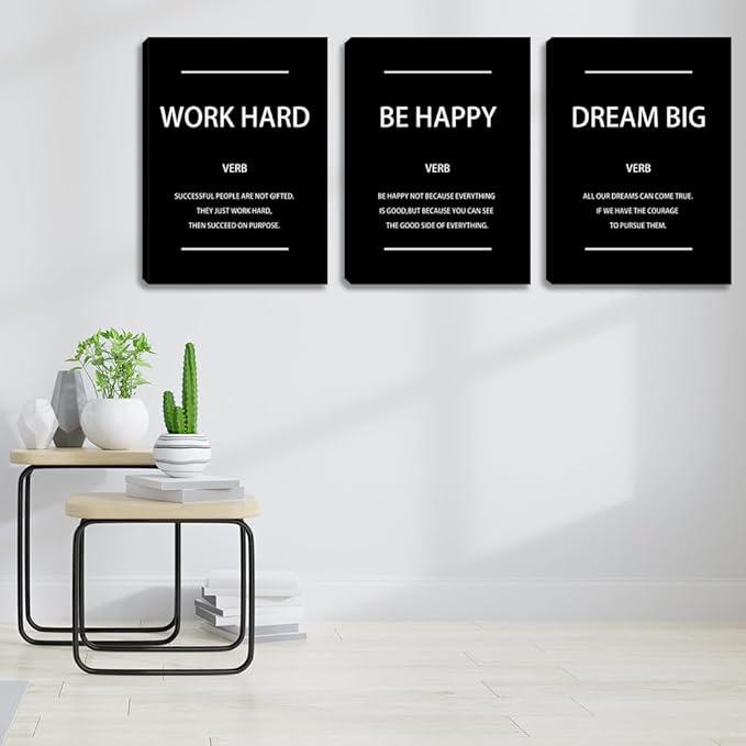 Motivational Affirmation Wall Art Inspirational Poster Prints Encourage Office Wall Decor Art Prints Black Pictures Painting Stretched and Framed Ready to Hang for Living Room Bedroom (36" Wx16 H)