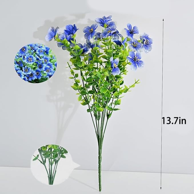 LADADA Outdoor Plant Flowers,8 Bundles of Fake Silk Blue Daisies, UV Resistant, Outdoor Porch, Home Courtyard, Garden Decoration(Blue)