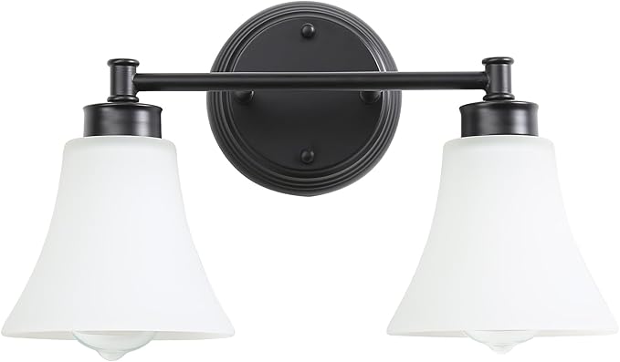 LOUSACE 2 Light Bathroom Vanity Light Matte Black Bathroom Lighting Fixtures Over Mirror with Opal White Frosted Glass, Vintage Traditional Wall Lighting Fixture Vanity Lights