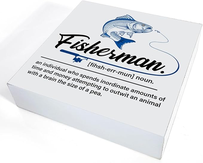 Fisherman Sign Decor Fisherman Definition Wood Block Sign Summer Decoration for Home Desk Table Shelf Wall Decor