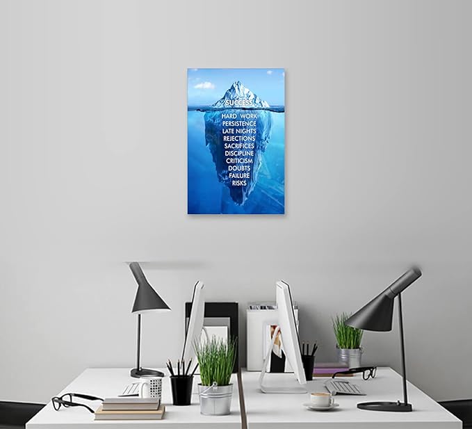Motivational Canvas Wall Art Inspirational Entrepreneur Quote Success Iceberg Poster Painting Print Artwork Inspirational Office Decor Living Room Library Decor Frame Ready to Hang[12″W X 18″H]
