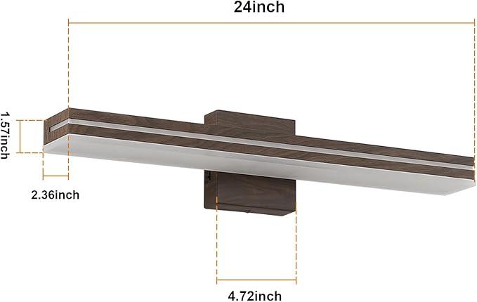 SineRise LED Modern Bathroom Vanity Light Fixtures (24-Inch, 3000K/4000K/6000K, Dimmable), Brown Wood Painted Modern Acrylic Bathroom Wall Lighting Fixtures Over Mirror