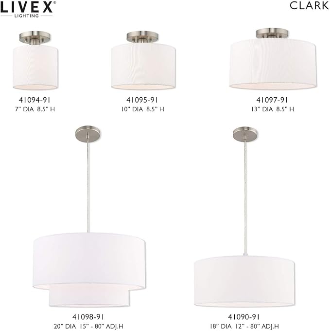 Livex Lighting, 41094-91, Meridian, Semi-Flish, 1 Light, Brushed Nickel