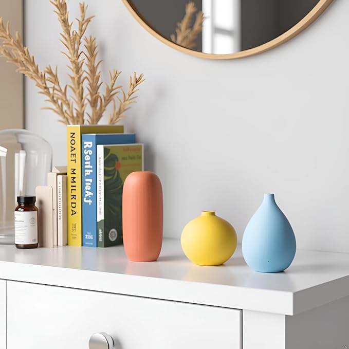Small Ceramic Vase Set 3, Modern Matte Decorative Vases for Home Decor, Living Room, Bedroom & Office Tabletop Classical, Creative Shelf, Table, Bookshelf, Entryway, Coffee Table Decor
