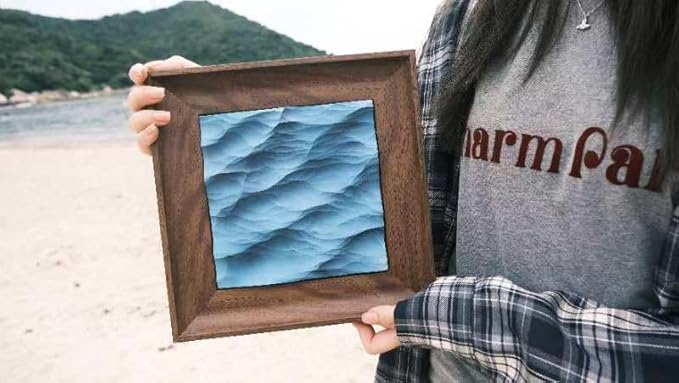 wall decor with Wave Carving Design, Creative Bedroom Decor,Wall decoration,wooden wall art. blue ocean-themed, handcrafted, new-home décor,gift for housewarming, Desk accessory（walnut-9.84in）