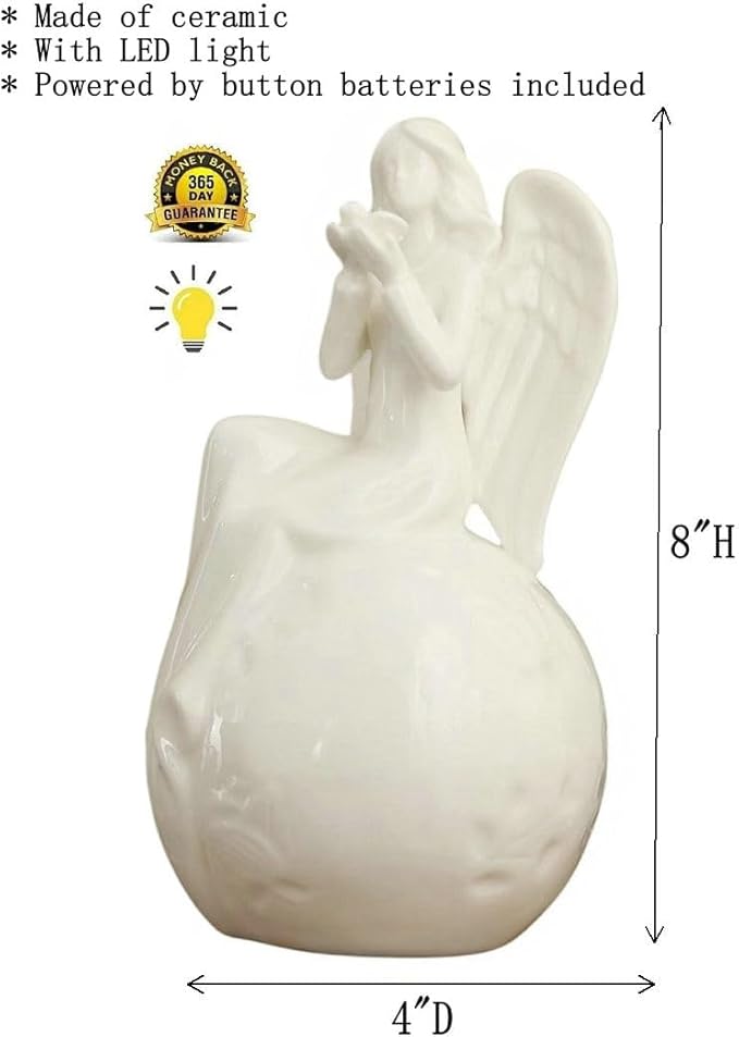 ADAVAS.Y&G Angel collectiable Figurine with LED Lighting Angel lamp Decorative Angel Night Light Holding Dove 8" H