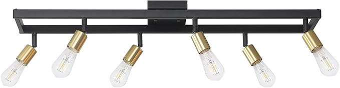 GLOBE Electric 64000096 36" 6-Light Track Lighting, Matte Black, Brass Sockets, Adjustable Pivoting Heads, Ceiling Light Fixture for Kitchen Island, Hallway, or Dining Room, Modern Farmhouse Lights