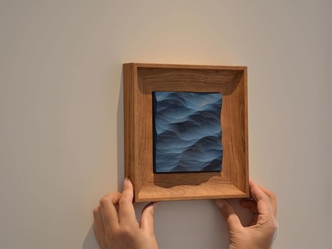 wall decor with Wave Carving Design, Creative Bedroom Decor,Wall decoration,wooden wall art. blue ocean-themed, handcrafted, new-home décor,gift for housewarming, Desk accessory (natural-7.87in)