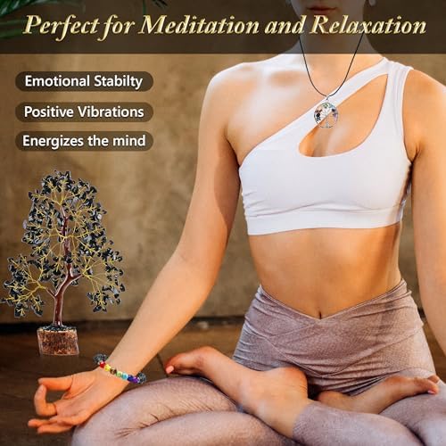 Crystal Tree of Life Black Tourmaline Healing Crystal Trees for Home & Office Decoration, Handmade Gem Money Bonsai Trees for Positive Energy, Christmas Decor, Birthday Gifts for Women, Mom