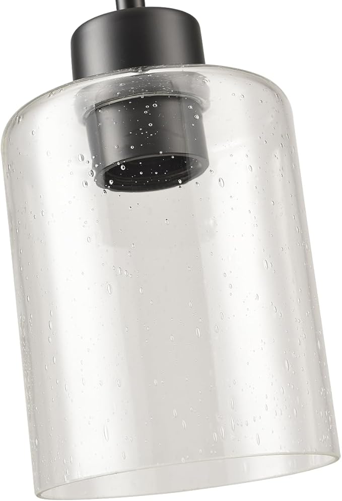 Black Pendant Light Fixture for Kitchen Island (seeded Glass Shade)