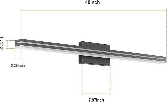 SineRise 40-Inch LED Modern Bathroom Vanity Light Bar, Matte Black Modern Acrylic Bathroom Wall Lighting Fixtures Over Mirror (Cool White 6000K)