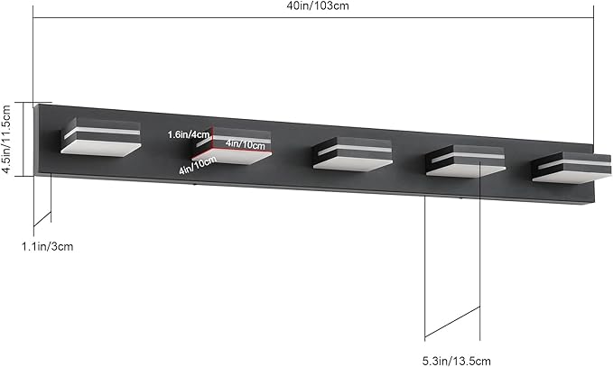 SineRise LED Modern Bathroom Vanity Light Fixtures (5-Light, 40-Inch), Matte Black Modern Acrylic Bathroom Wall Lighting Fixtures Over Mirror (Cool White 6000K)