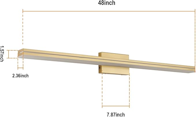 SineRise LED Modern Bathroom Vanity Light Fixtures (48-Inch, 3000K/4000K/6000K, Dimmable), Gold Modern Acrylic Bathroom Wall Lighting Fixtures Over Mirror