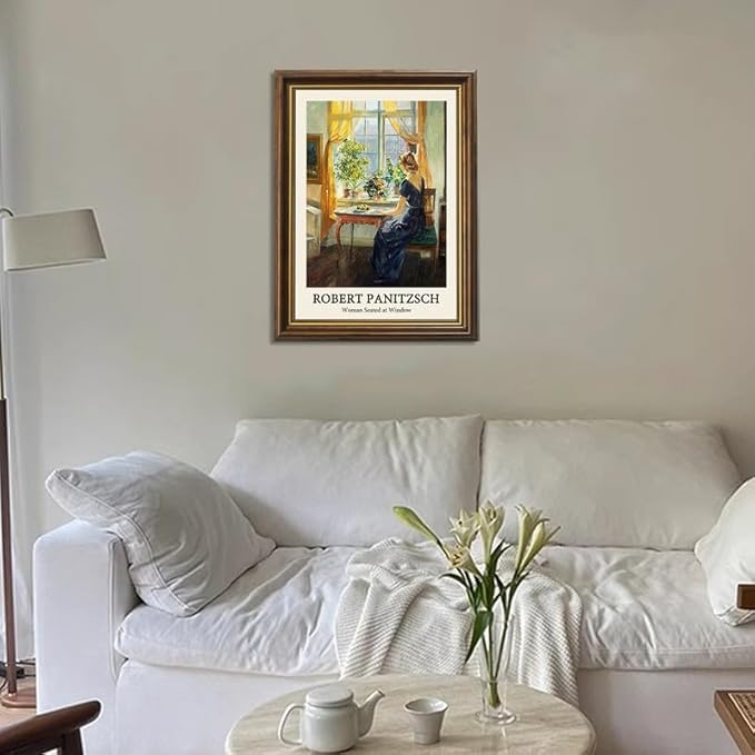Yihaca Framed Wall Art Vintage Decor, Classical Woman Seated at Window Canvas Prints Vintage Painting Wall Art Decor for Bedroom,Living Room,Study-12''x16''in Vintage Brown Framed