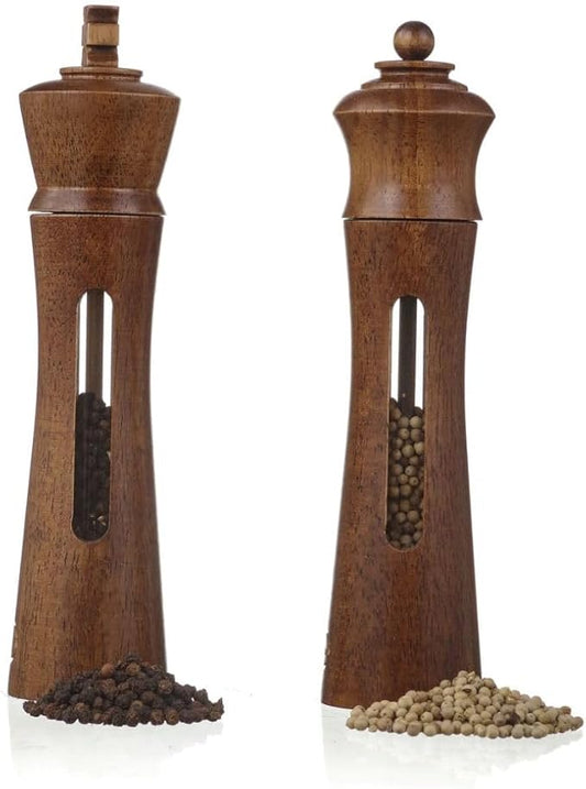 King & Queen Chess Piece Salt and Pepper Grinder, Set of 2 Manual Salt and Pepper Mill, Refillable Black Pepper Grinder, Kitchen Decor, Essential Kitchen Gift for Chess Enthusiasts (9 Inch)