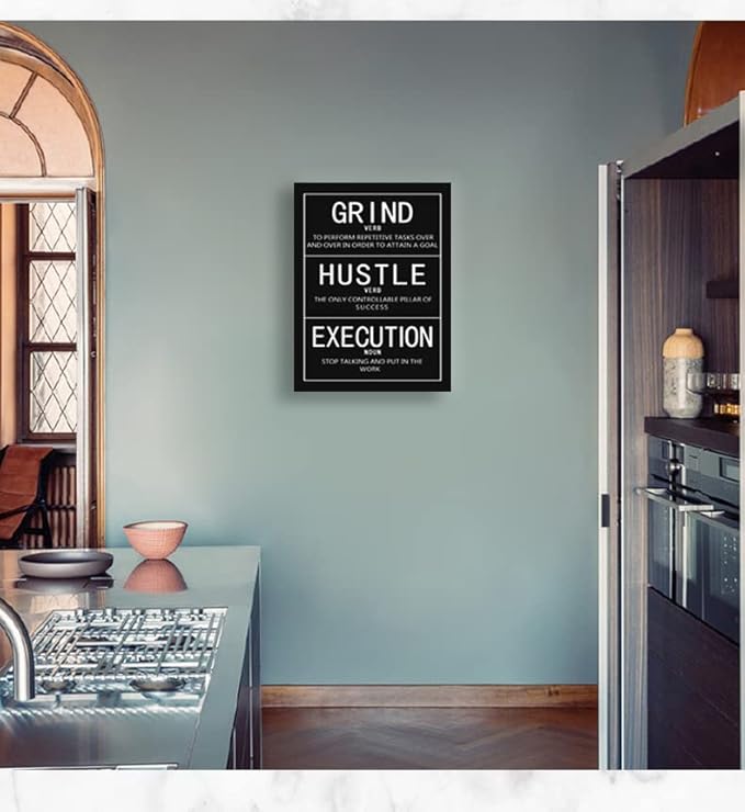 Office Decor Inspirational Canvas Wall Art Inspirational Quotes Grind Verb Hustle Verb Execution Noun Painting Poster Print Artwork Classroom Living Room Wall Decor Frame Ready to Hang[30″W X 40″H]