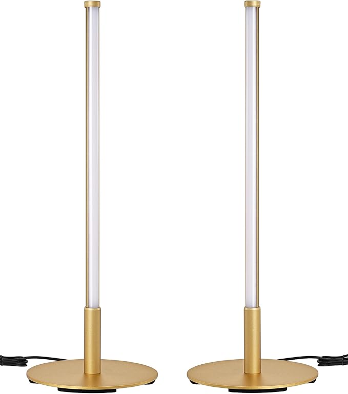 EDISHINE Upgraded LED Table Lamp Set of 2, Stepless Dimmable Bedside Lamps with Metal Finish & 3 Color Temperature, 6W Modern Desk Lamps, Gold Nightstand Lamp for Bedroom, Living Room, Corner, Gift