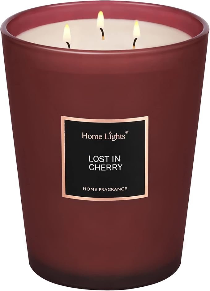 HomeLights Highly Scented Candles, Big 33.3 oz for Home, Natural Soy Aromatherapy Candles, Smokeless Long Lasting 130 hrs with 3 Cotton Wicks, Candles Gifts for Women & Men - Lost in Cherry