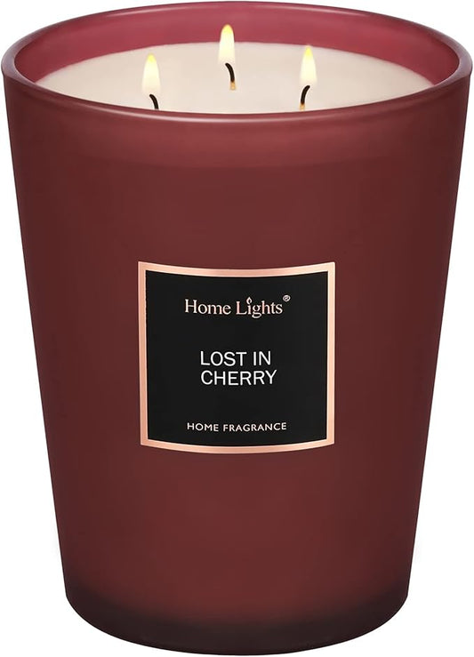 HomeLights Highly Scented Candles, Big 33.3 oz for Home, Natural Soy Aromatherapy Candles, Smokeless Long Lasting 130 hrs with 3 Cotton Wicks, Candles Gifts for Women & Men - Lost in Cherry