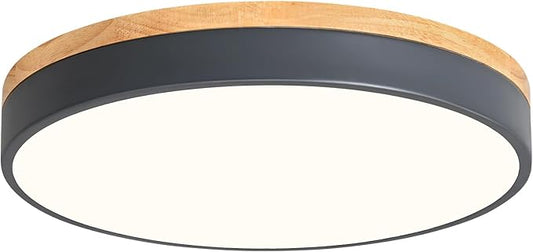 Dimmable Wood LED Close to Ceiling Light, Modern 2700K-6000K 5CCT Round Grey Flush Mount Light Fixtures, Minimalist Ceiling Lamp for Living Room, Dining Room, Bedroom, Kitchen-15.8in