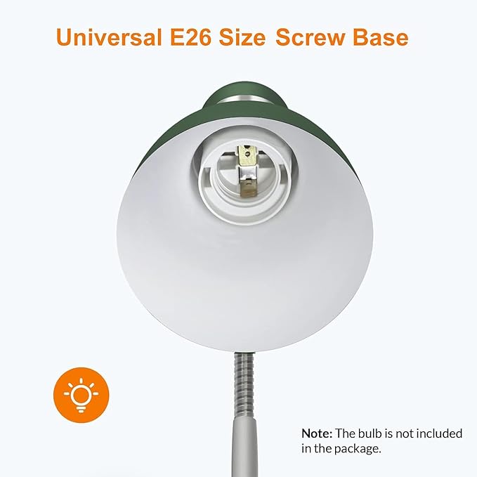 LEPOWER Metal Desk Lamp, Adjustable Goose Neck Table Lamp, Eye-Caring Study Desk Lamps for Bedroom, Study Room and Office (Green)