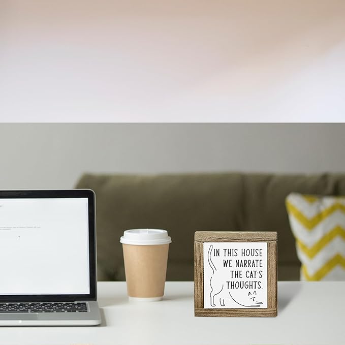 Funny Home Sign, In This House We Narrate The Cats Thoughts, Cat Sign, Cat Decor, Cats Lover, Country Farmhouse Style Wood Box Decor Signs, Funny Farmhouse Home Office Decoration