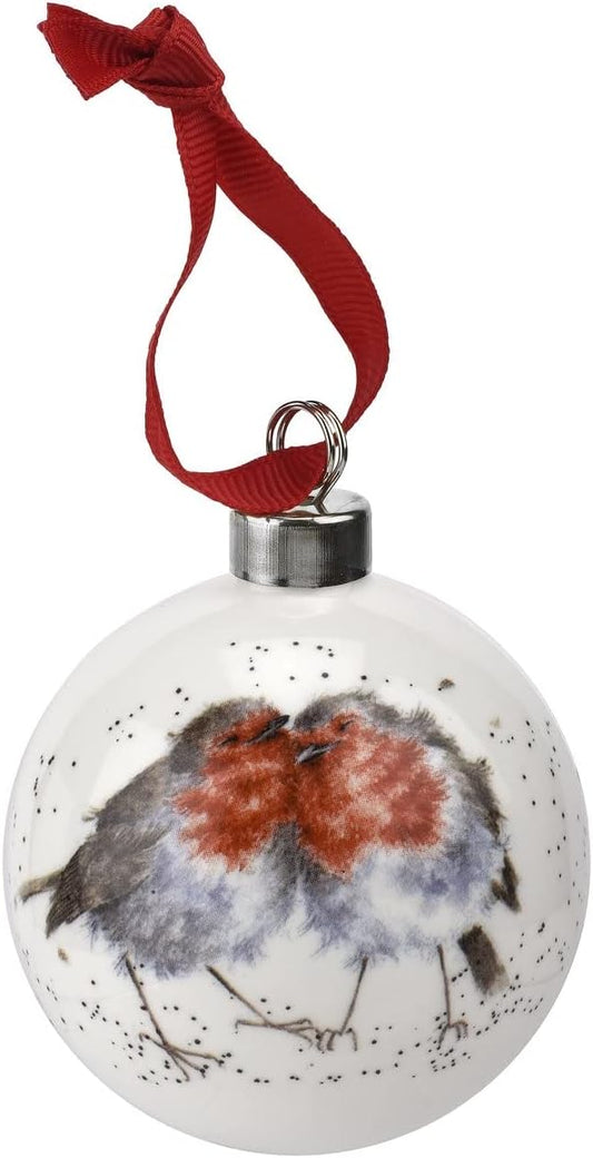Royal Worcester Hanging Ornament - Snuggled Together Bauble with Robin Motif, Fine Bone China Holiday & Christmas Decor, Hand-Painted Animal Design for Festive Cheer & Tree Decoration