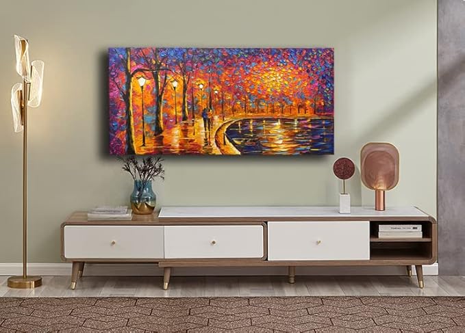 Tyed Art- Contemporary Art Landscape impressionist Oil Painting On Canvas Abstract Textured Tree artwork Painting Home Office Decorations Canvas Wall Art Painting Ready to hang 24x48inch