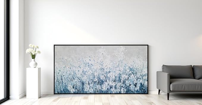 Yihui Arts Blue White Flower Painting - Modern Aesthetic Floral Artwork for Home Decor