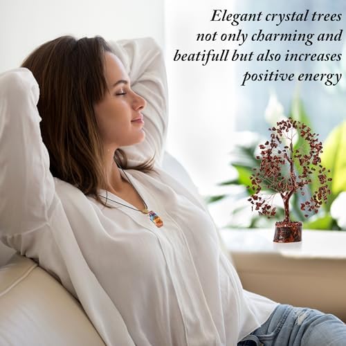 Red Jasper Crystal Trees for Home Decor, Office Desk Decoration, Chakra Healing Crystals and Stone for Positive Energy, Money, Good Luck, Tree of Life Spiritual Birthday Gifts for Women and Mom