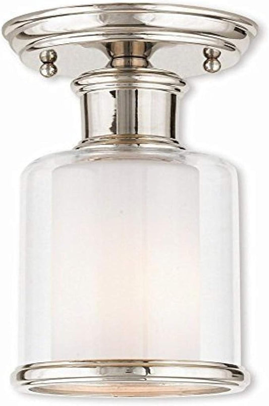 Livex Lighting 40200-35 Restoration One Light Ceiling Mount from Middlebush Collection in Polished Nickel Finish