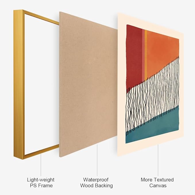 HPINUB Boho Framed Canvas Prints Wall Art Set, Mid-Century Abstract Color Block Shape Wall Decor, Geometric Illustrations Art Photos for Living Room, Bedroom, Dining Room, Office, Bathroom - 16"x24"x3