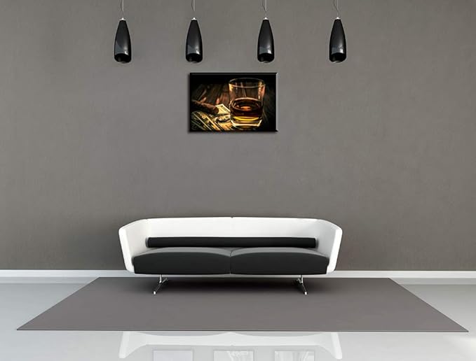 Cigar and Wine Wall Art for Bar, PIY Whiskey Picture Canvas Painting Prints Artwork (Waterproof Home Decor, 1" Thick, Bracket Mounted Ready to Hang, 20x30 Large)
