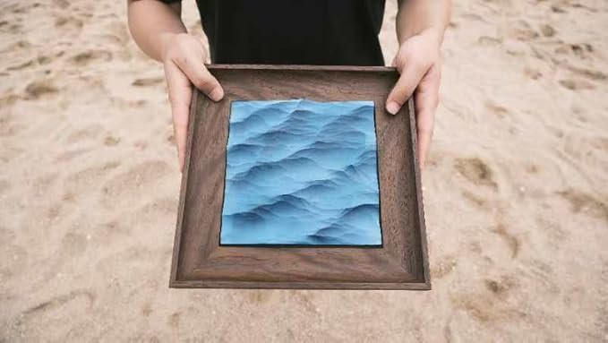 wall decor with Wave Carving Design, Creative Bedroom Decor,Wall decoration,wooden wall art. blue ocean-themed, handcrafted, new-home décor,gift for housewarming, Desk accessory（walnut-9.84in）