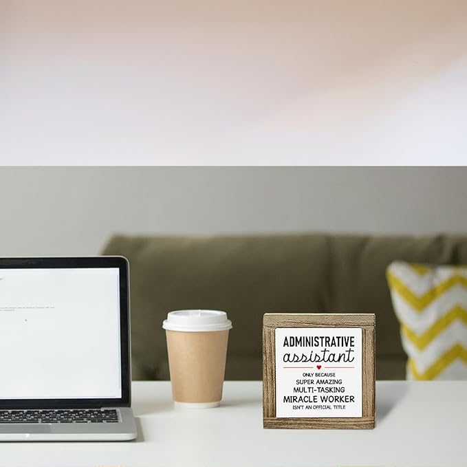 Office Signs Decor, Administrative Assistant Definition Sign for Desktop, Farmhouse Shelves Decor, Home Table Decoration, Office Gift, Appreciation Gift to Secretary Assistants, 5.9x5.9x0.7inch