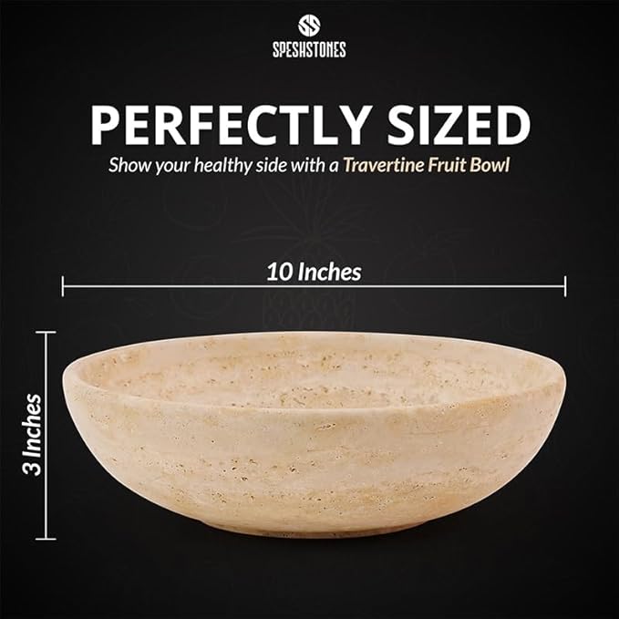Marble Fruit Bowl 10 Inch Handmade Travertine Large Decorative bowls For Kitchen Counter, Dining & Coffee Table Centerpiece - Modern Pedestal Bowl for Entryway and Home Decor