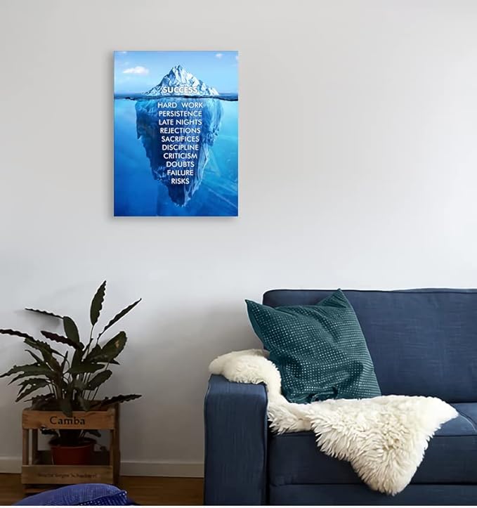 Success Canvas Wall Art Inspirational Entrepreneur Quotes Canvas Painting Prints Success Iceberg Posters Inspirational Office Decor Print ArtWork Library Frame Ready to Hang[18″W x 24″H]