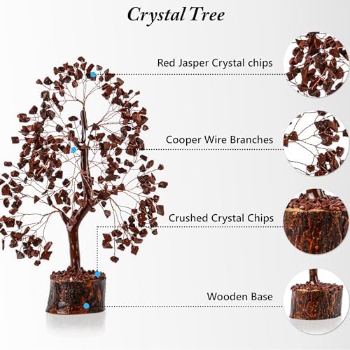 Red Jasper Crystal Trees for Home Decor, Office Desk Decoration, Chakra Healing Crystals and Stone for Positive Energy, Money, Good Luck, Tree of Life Spiritual Birthday Gifts for Women and Mom