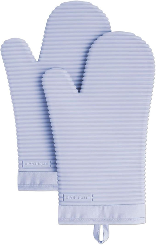 KITCHENAID Ribbed Soft Silicone Oven Mitt 2-Pack Set, 7.5"x13", Lavender Cream