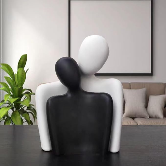 Couple Sculptures for Home Decor,Hugging Figurines,Modern Romantic Sculptures for Living Room Bedroom Office Decor,Gift for Anniversary Valentine（Black+White）