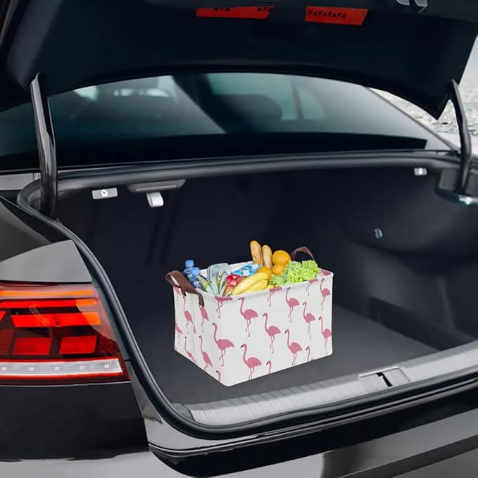 CLOCOR Rectangular Flamingo Storage Basket,Collapsible Cute Pattern Storage Bin,Waterproof Coating Storage Box with Handles,Gift Baskets, Shelf Basket (Flamingo)